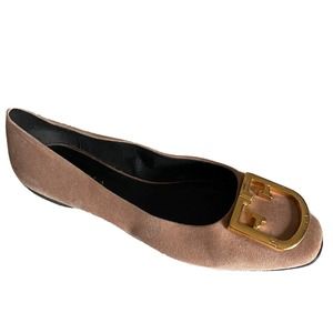 Furla Fantastica Ballet Flat Suede Gold Tone Logo Blush Pink Slip On 37 …